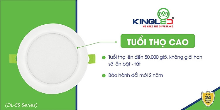 Tuổi thọ cao cho series đèn led âm trần Kingled