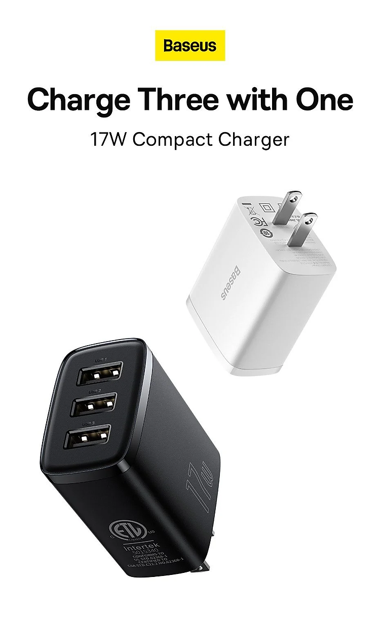 Cóc củ sạc nhanh 17W đa năng 3cổng USB A hiệu Baseus Compact Charger 3U