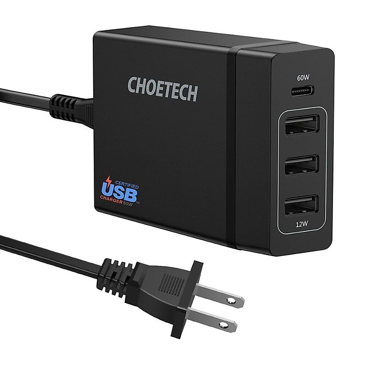 Bộ Sạc Nhanh Công Suất 72w 4 Cổng (3 Usb + 1 Type C) Choetech Pd72–c3u (hàng Chính Hãng) (7)