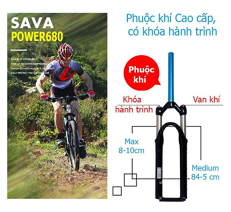 Phuộc xe đạp địa hình Sava Power680.1
