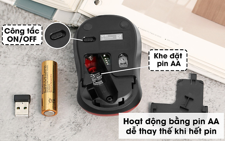 Chuột không dây Logitech M185 - Hoạt động bằng pin AA