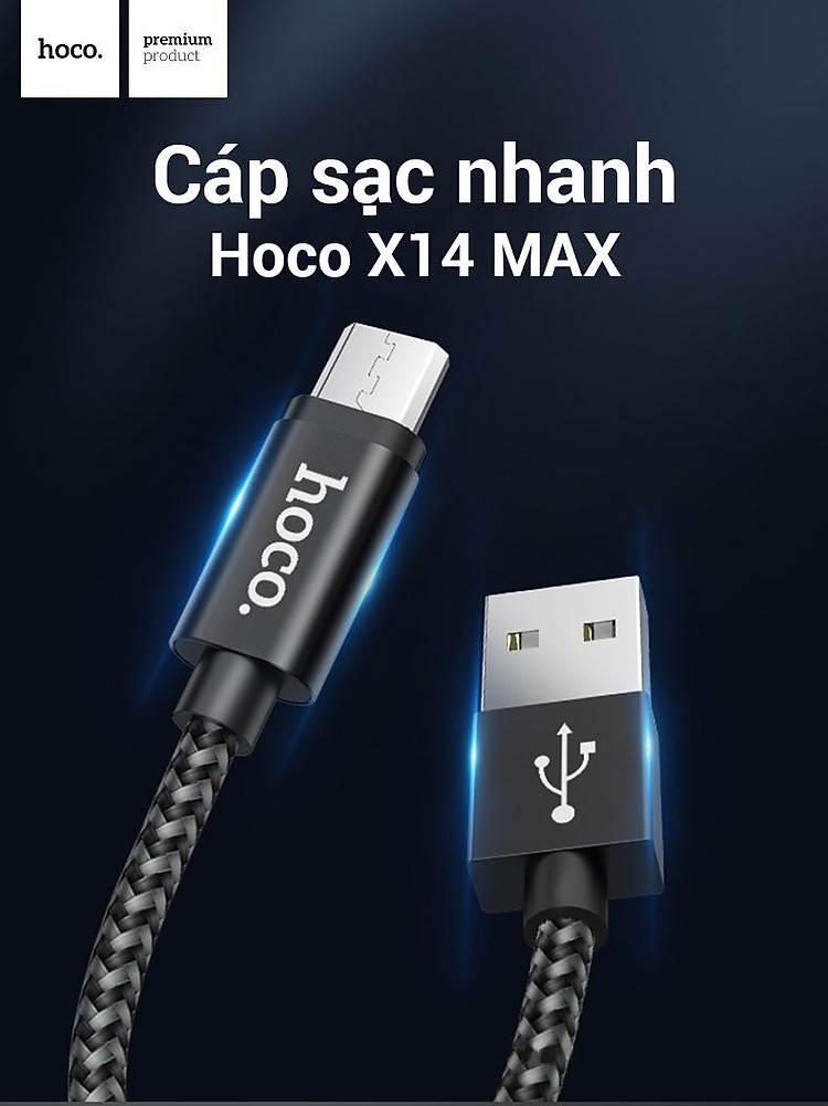 Cáp sạc nhanh Micro USB Hoco X14 MAX, hỗ trợ truyền dữ liệu, sạc nhanh 3A MAX, dây sạc bọc dù chống rối, chống đứt dành cho Samsung, Huawei, Xiaomi, Oppo, Sony - Hàng chính hãng 1