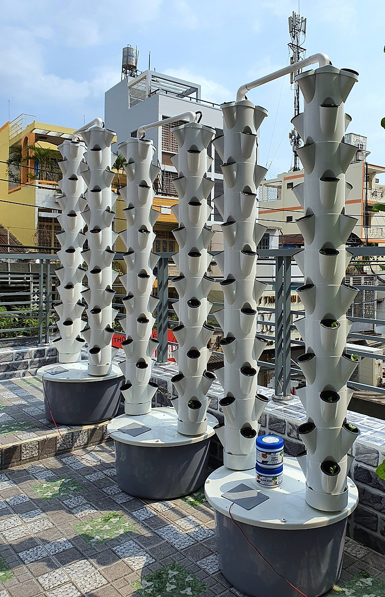 Trụ Đôi Thủy Canh Trồng Rau Sạch TTC-V2 (72 hốc rau - phiên bản mới)