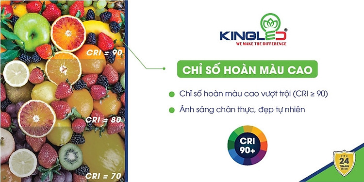 Chỉ số hoàn màu cực cao CRI trên 90 cho ánh sáng chân thực