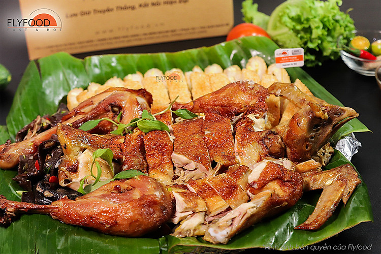 Gà quay bó xôi đậu xanh