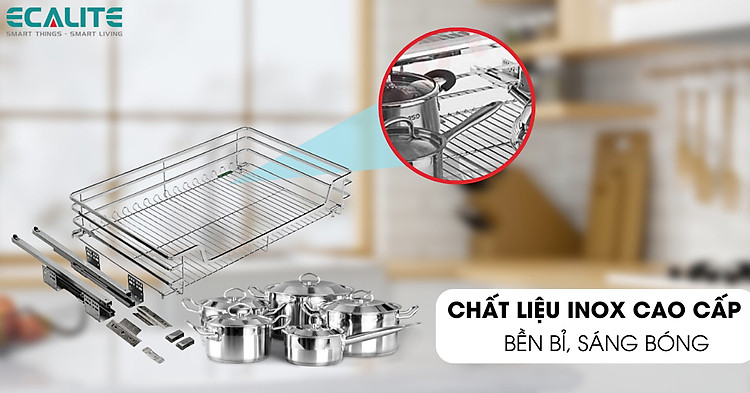 Kệ xoong nồi tủ dưới Ecalite EL-EP8003B chất liệu Inox có độ bền cao