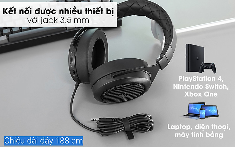 Tai nghe chụp tai Gaming Corsair HS50 PRO Stereo Carbon Đen - Jack thông dụng 3.5 mm