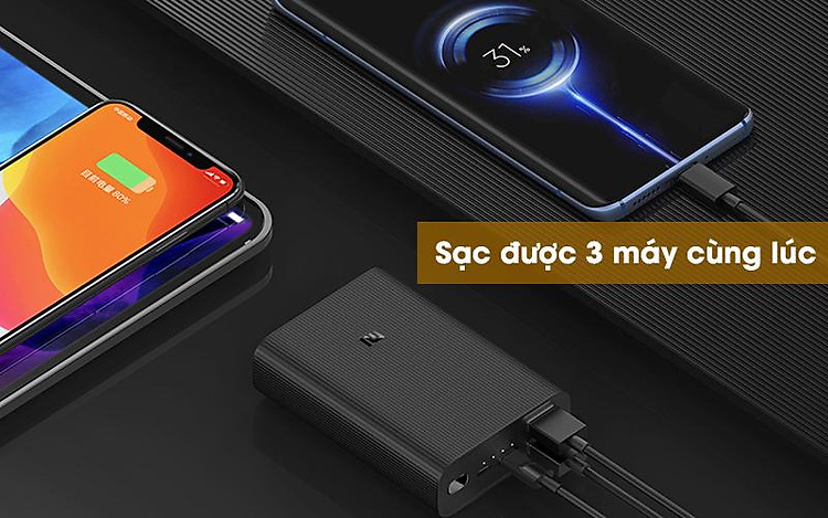 Pin sạc dự phòng Polymer 10.000mAh Type C Xiaomi Power Bank 3 Ultra Compact Đen - Nạp pin cho 3 thiết bị cùng 1 lúc