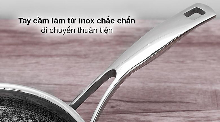 Chảo inox chống dính đáy từ 22cm Kims Cook N122M - Tay cầm làm từ inox chắc chắn