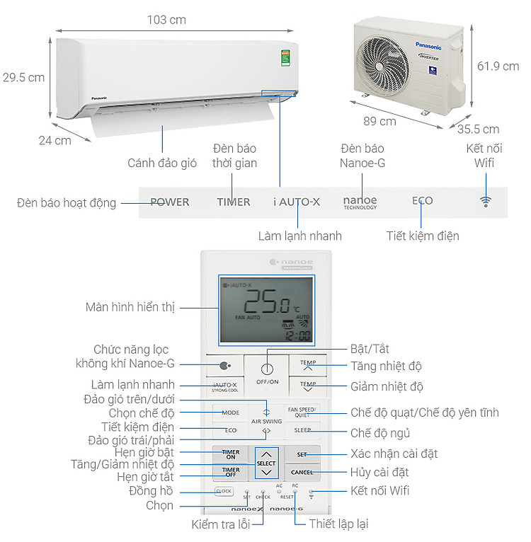 Máy lạnh Panasonic Inverter 2 HP CU/CS-XU18ZKH-8