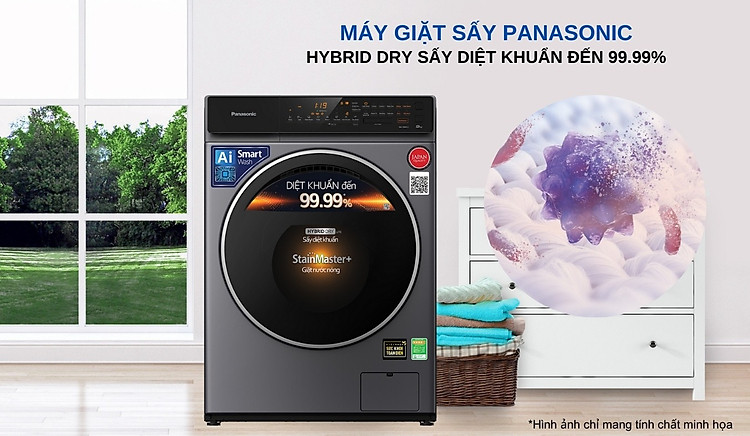 Máy giặt sấy Panasonic NA-V90FC1LVT 9/2kg Sấy diệt khuẩn bảo vệ làn da nhạy cảm