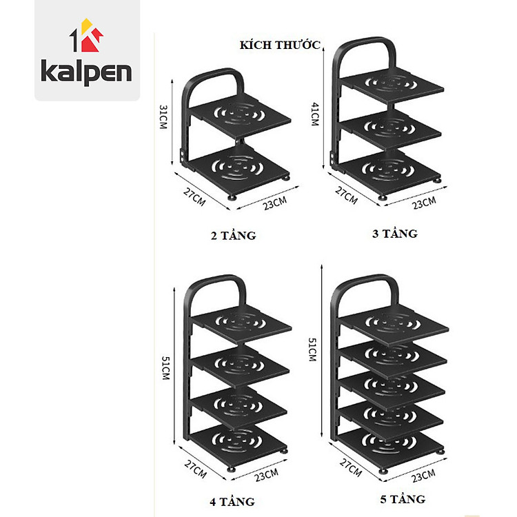 Giá để xoong nồi chảo Thép Carbon Kalpen 3 tầng