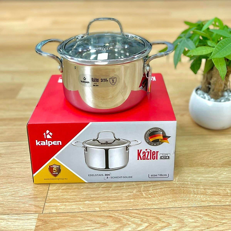 Bộ 3 nồi Inox 3 lớp liền khối Kalpen Kazler KZ1 size 16,20,24cm chuẩn Đức