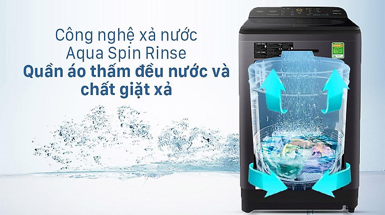 Máy giặt Panasonic 8.5 Kg NA-F85A9BRV - Công nghệ xả nước Aqua Spin Rinse giúp quần áo thấm đều nước và chất giặt xả