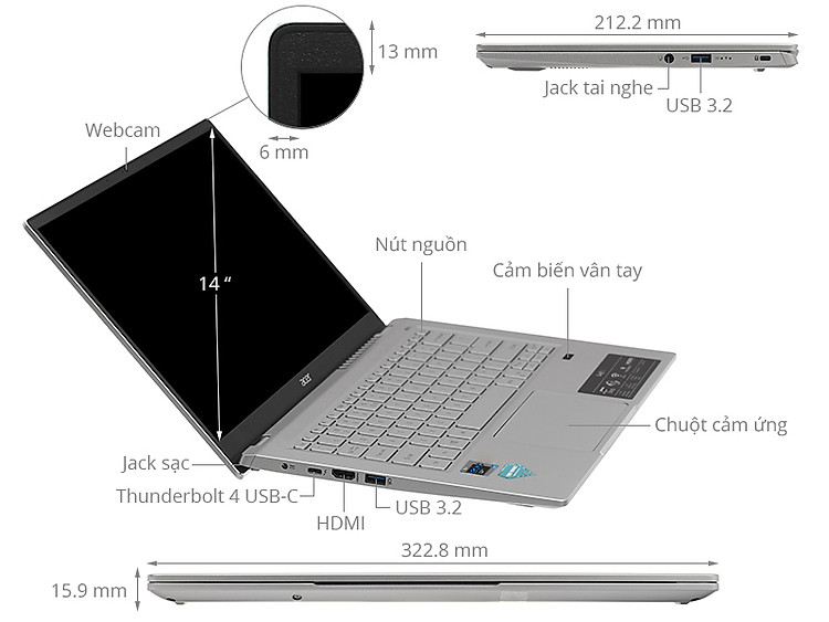 Acer Swift 3 SF314 511 55QE i5 1135G7/16GB/512GB/Win11 (NX.ABNSV.003)