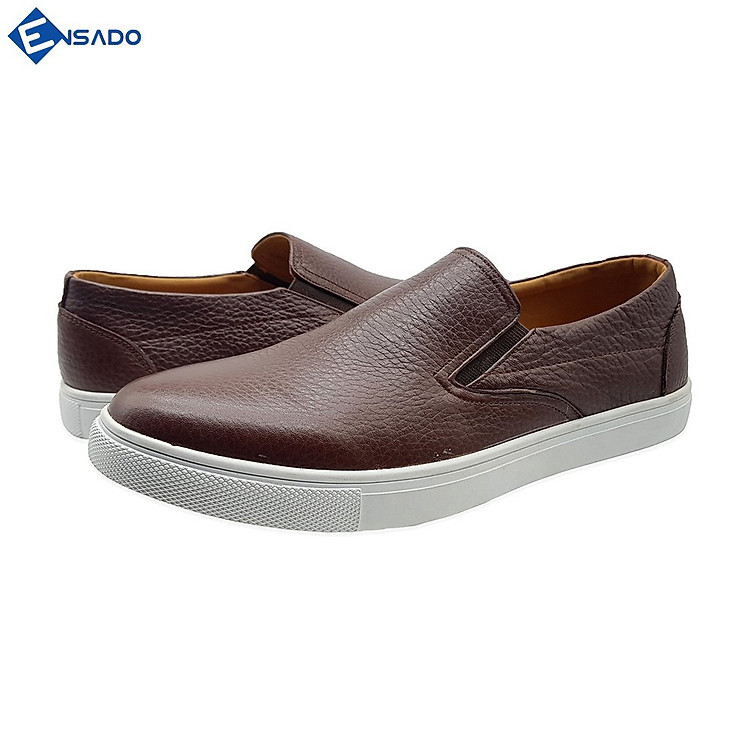  Giày Slip On Nam Giày Sneaker Nam Da Bò Nguyên Tấm Năng Động Trẻ Trung Ensado SL1316 (Nâu) 