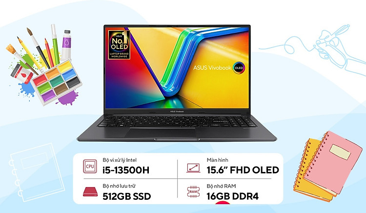 Laptop Asus Vivobook 15 OLED i5-13500H (A1505VA-L1114W) thiết kế mỏng nhẹ