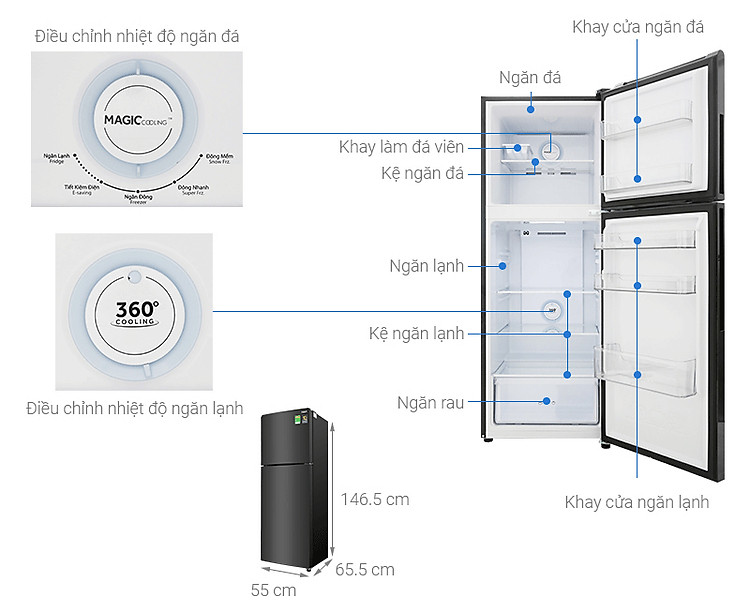 Thông số kỹ thuật Tủ lạnh Aqua Inverter 235 lít AQR-T249MA PB