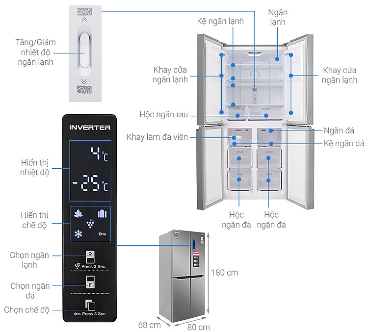 Thông số kỹ thuật Tủ lạnh Sharp Inverter 401 lít SJ-FXP480V-SL