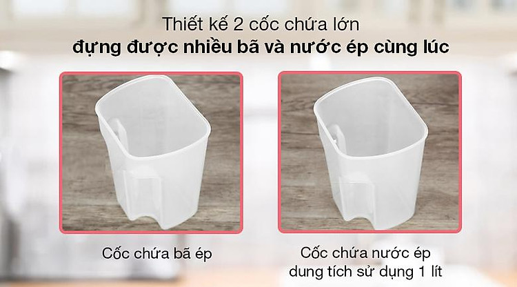 Máy ép chậm Ferroli FSJ-200M - Cốc chứa bã ép, cốc chứa nước ép dung tích sử dụng 1 lít