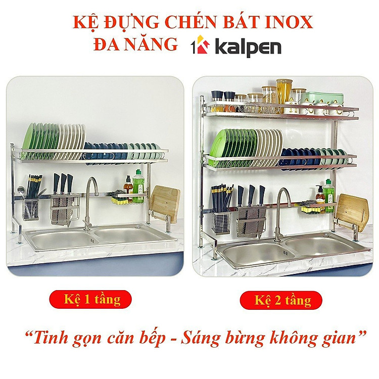 Kệ chén bát Inox 304 trên bồn rửa thông minh Kalpen size 85cm hàng chuẩn Đức