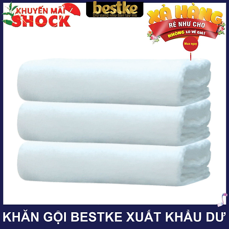 set 3 khăn gội bestke 100% cotton xuất khẩu nhật, mềm mại và thấm hút, màu trắng hotel, cotton towels, towels manufacturer 1