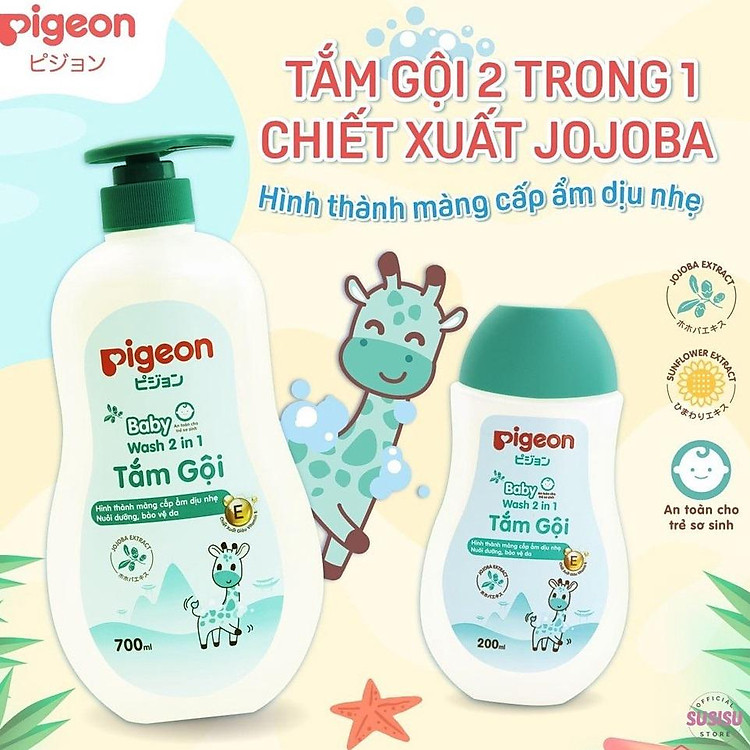 Gel Tắm Gội Trẻ Em Pigeon Baby Wash Gel 2in1 Jojoba Extract
