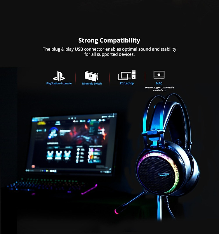 Tronsmart Glary Gaming Headset ps4 headset Virtual 7.1,USB Interface Gaming Headphones for ps4,nintendo switch,Computer,Laptop 06