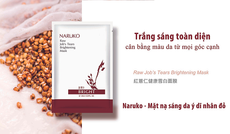 Naruko – Ý dĩ nhân đỏ mới – Mặt nạ trắng sáng da hộp 10 miếng – Raw Job&#39;s  Tears Brightening Mask 10 pcs/ box | Tiki