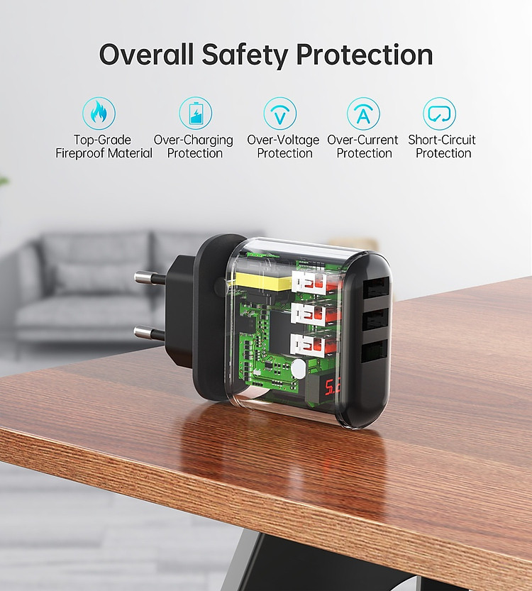 Củ sạc 3 cổng USB A có màn hình hiển thị điện áp Choetech Q5009 (Hàng chính hãng) 11 Bộ Sạc Tường Kỹ Thuật Số Choetech 5v3.4a 3usb A ( Usjpeuuk) Mã Q5009 (5)