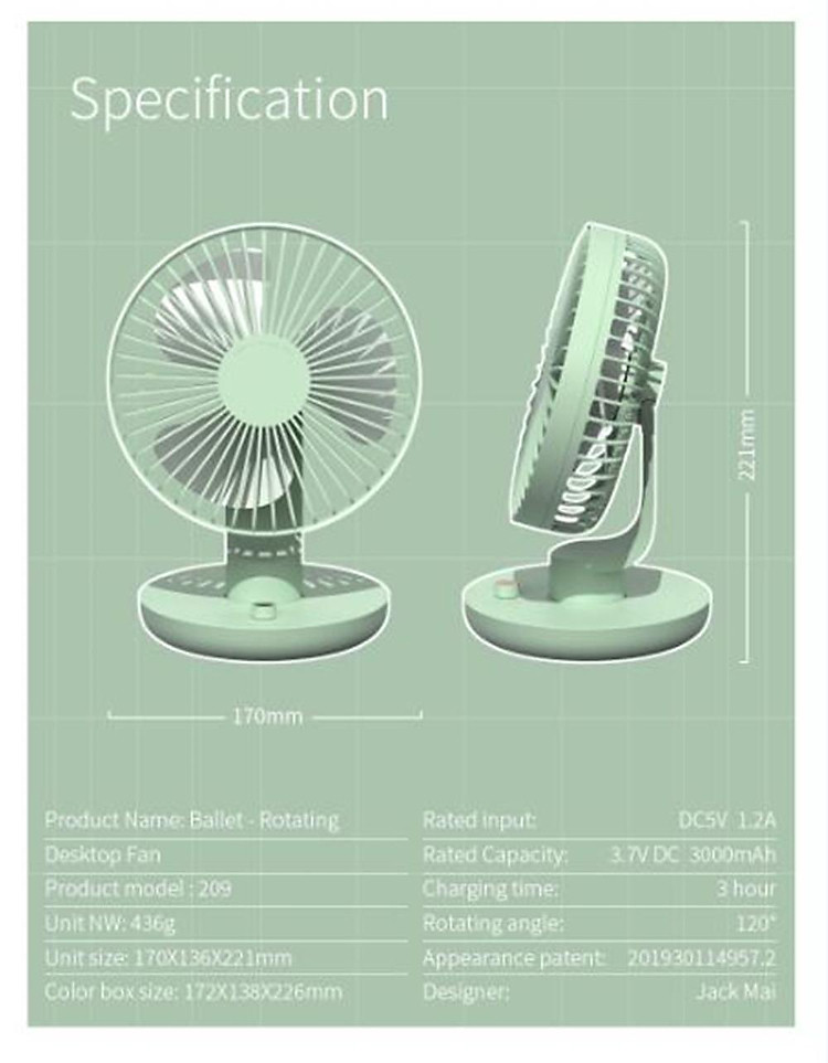 Xiaomi Uareliffe Quạt để bàn mini USB có thể sạc lại Thích hợp cho mùa hè Ngoài trời Điều chỉnh tốc độ lắc của đầu quạt
