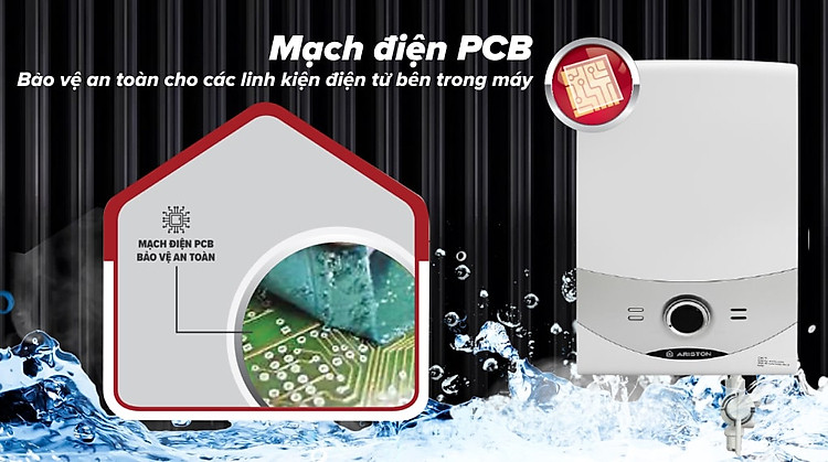 Máy nước nóng trực tiếp Ariston 4500W Aures SM45E SBS VN - mạch điện PCB bảo vệ an toàn, tránh sự tác động của nước và hơi ẩm