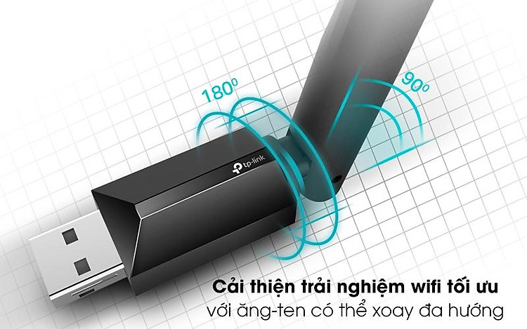USB Wifi Chuẩn AC600 Mbps TP-Link T2U Plus Đen - Cải thiện trải nghiệm wifi với ăng-ten có thể xoay đa hướng