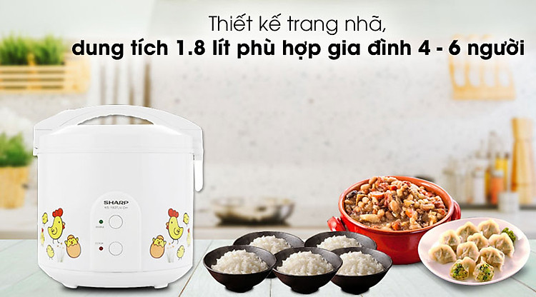 Nồi cơm điện nắp gài Sharp 1.8 lít KS-183TJV-CH - Màu trắng trang nhã