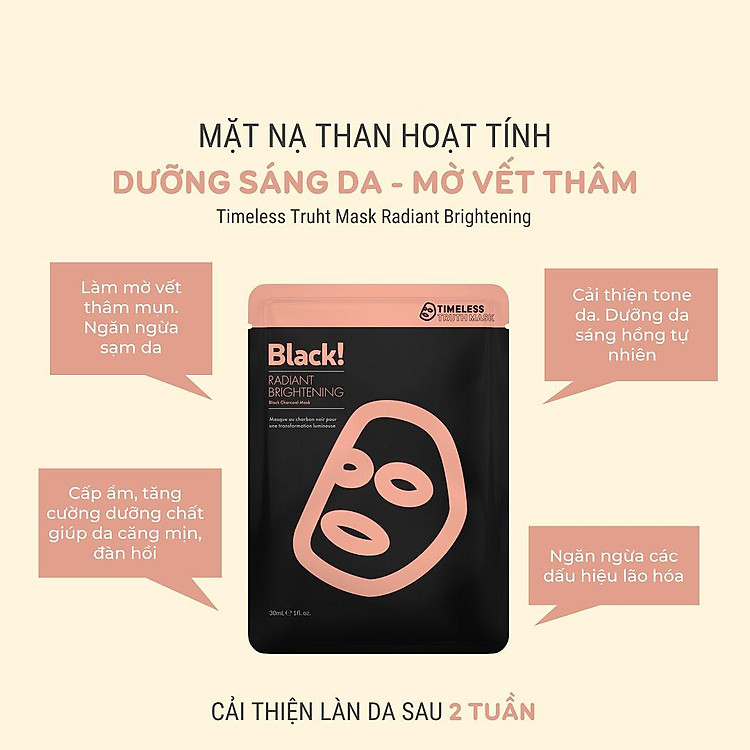 Mặt Nạ Làm Mờ Vết Thâm Timeless Truth Mask Radiant Brightening Black Charcoal Mask