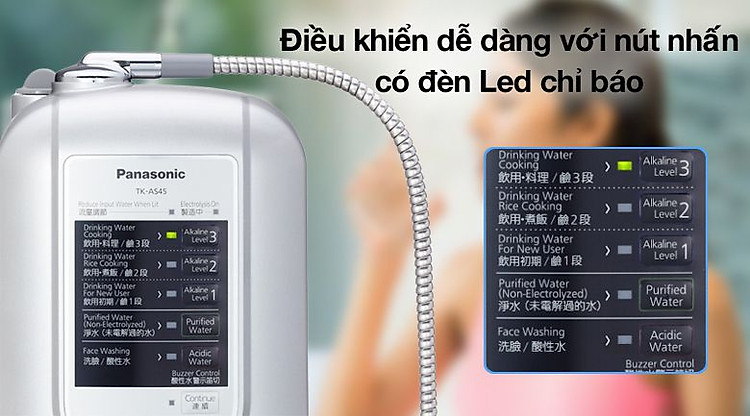 Máy lọc nước ion kiềm Panasonic TK-AS45 sử dụng bảng điều khiển là nút bấm cơ học