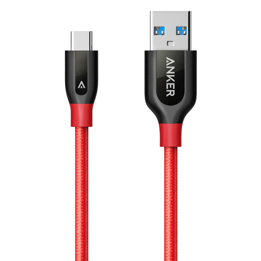 Dây Cáp Sạc USB Type-C Anker Powerline+ 0.9m (Kèm Bao Da) - A8168H91 (Đỏ) - Hàng Chính Hãng