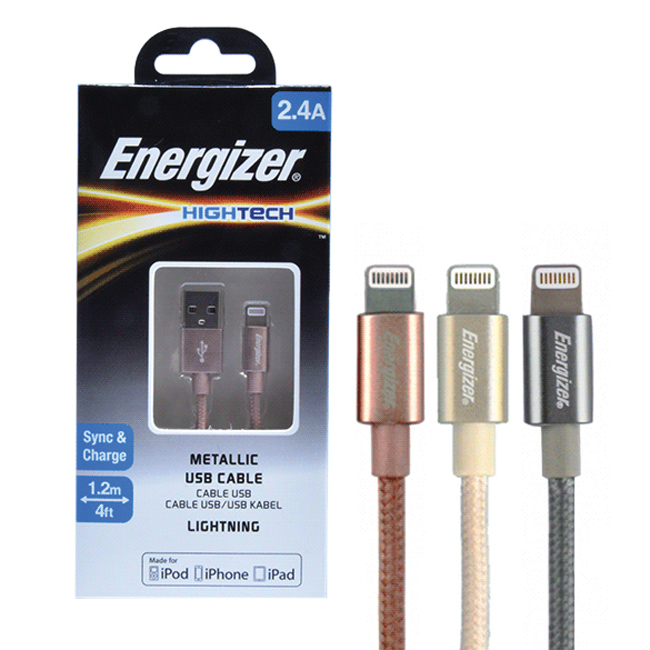 Cáp Sạc Energizer Lightning  1.2m Metallic - Hàng Chính Hãng
