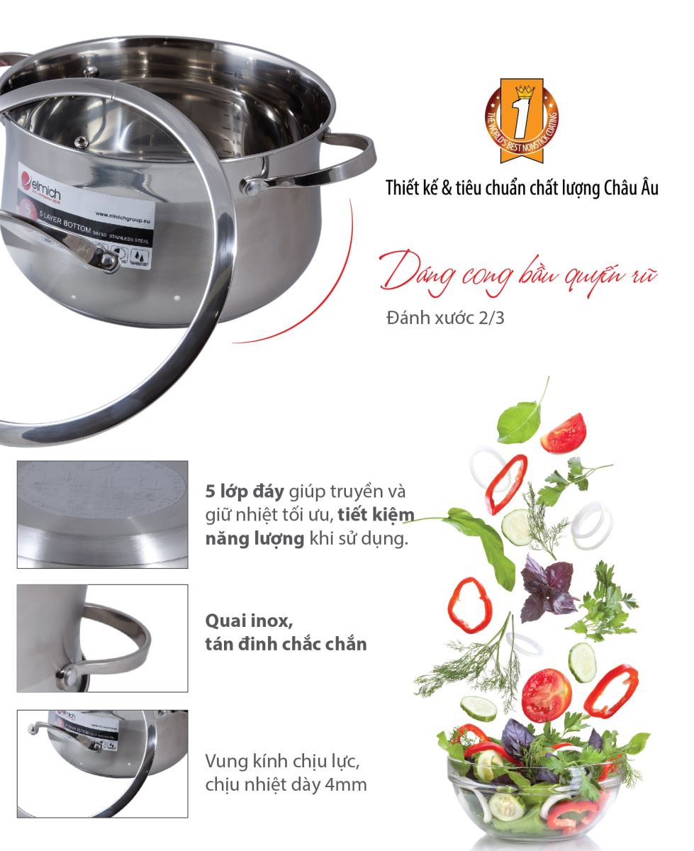 Bộ 2 Nồi Và 1 Quánh Elmich Inox 304 Ibiza EL0124