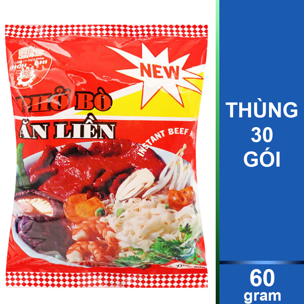 Thùng 30 Gói Phở Bò Ăn Liền Bích Chi 60g