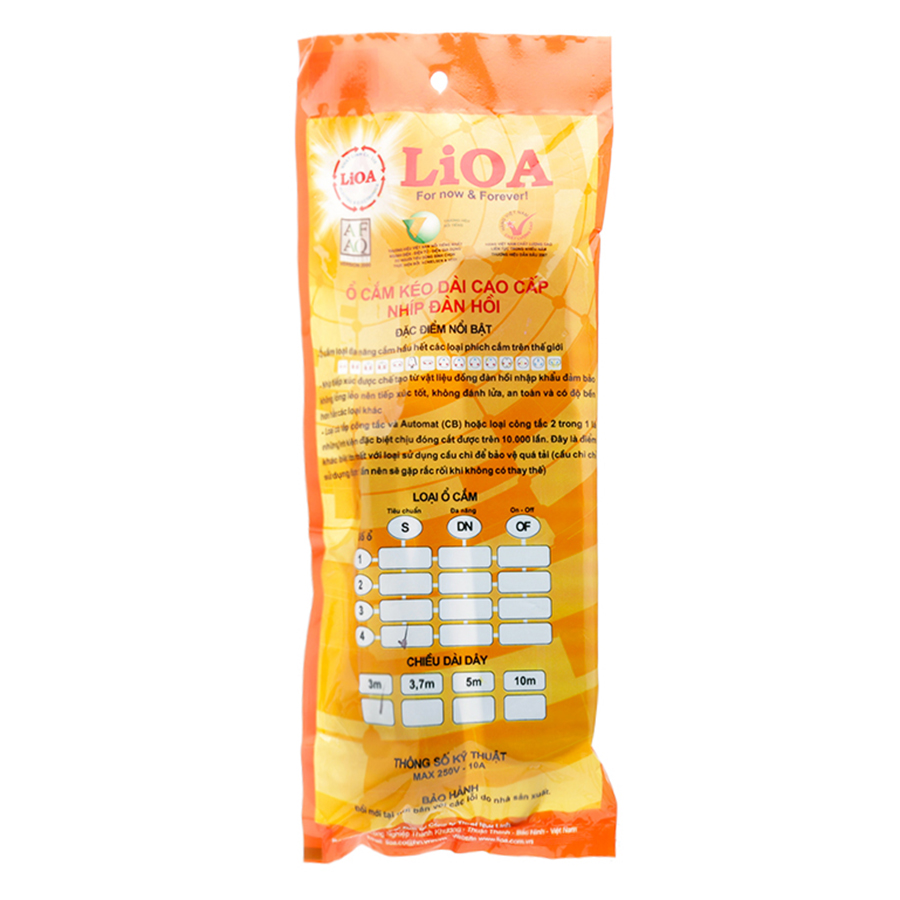 Ổ Cắm Điện 4S Dây 3m x 2 Lioa 4S3