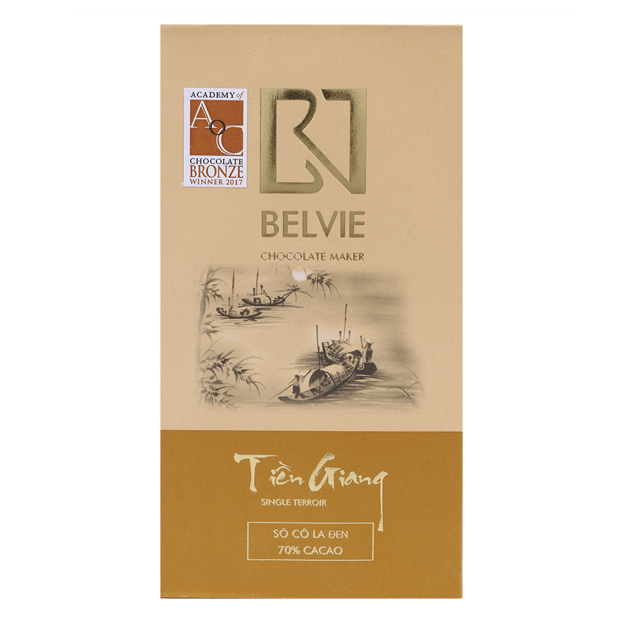 Bộ 2 Thanh Socola Đen Belvie - Tiền Giang (70% Cacao) (80g/Thanh)