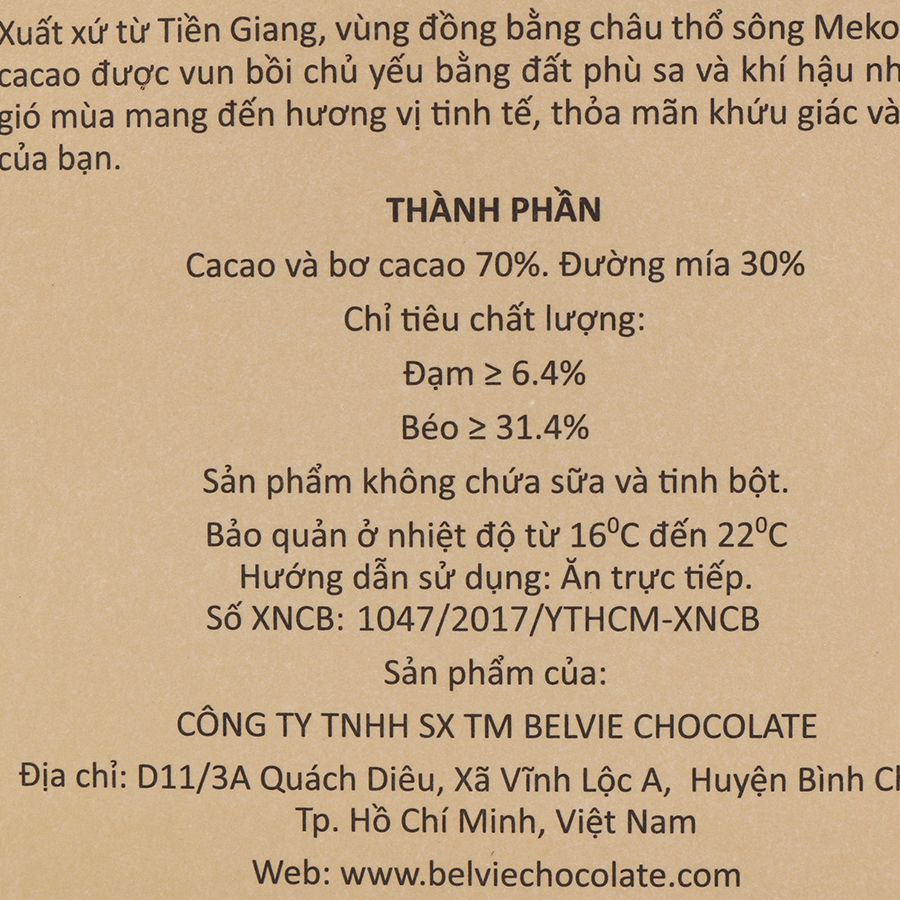 Socola Đen Belvie Tiền Giang 70% Cacao Belvie-TG80
