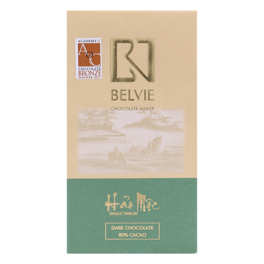 Bộ 2 Thanh Socola Đen Belvie - Hảo Mộc (80% Cacao) (80g/Thanh)