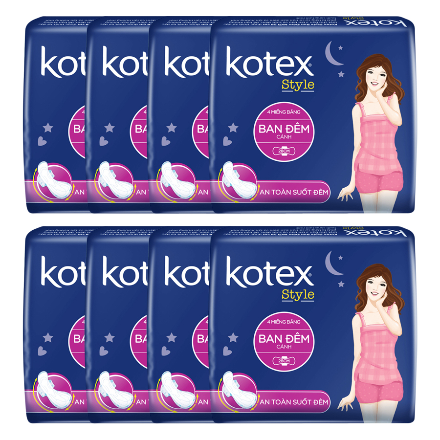 Bộ 8 Gói Băng Vệ Sinh Kotex Style Cánh Đêm 28cm