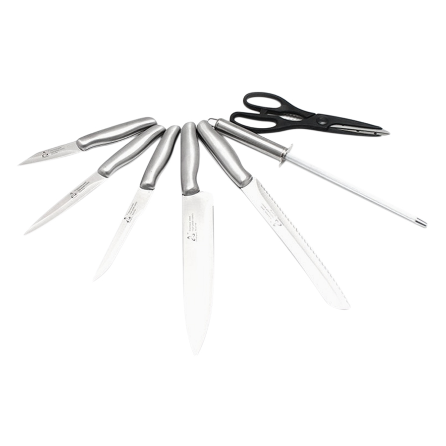 Bộ Dao Thép 8 Món Kèm Đế Gỗ Perfect PF-K08 - Bạc