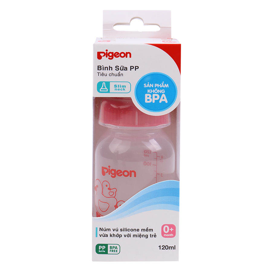 Bình Sữa Nhựa PP Tiêu Chuẩn Pigeon  - Vịt Đỏ (120ml)