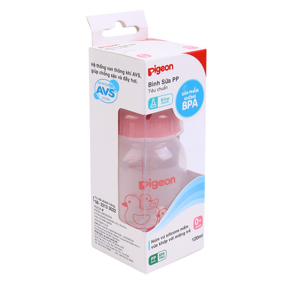 Bình Sữa Nhựa PP Tiêu Chuẩn Pigeon  - Vịt Đỏ (120ml)