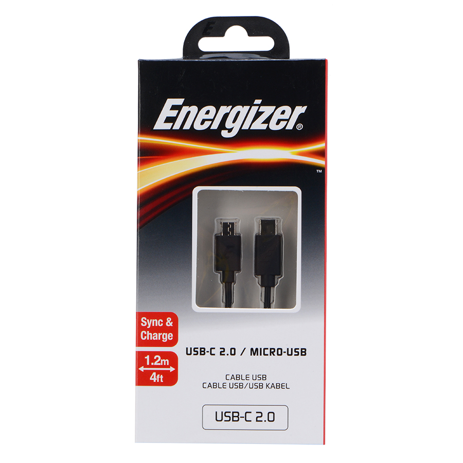 Cáp Sạc Type-C 2.0 To Micro USB Energizer C11C2MCGBK4 - Đen (1.2m) - Hàng chính hãng