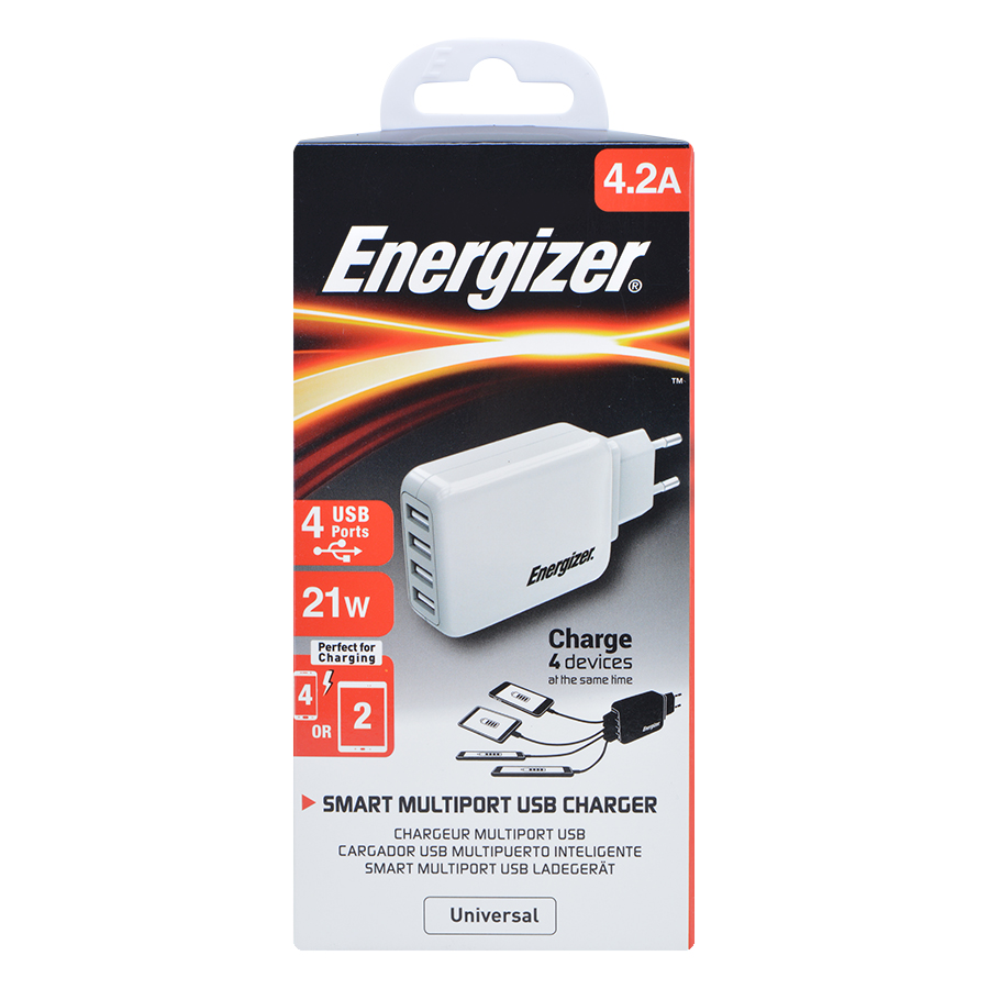 Adapter Sạc 4 Cổng USB 4.2A Energizer CL USA4BEUCWH5 - Trắng - Hàng Chính Hãng